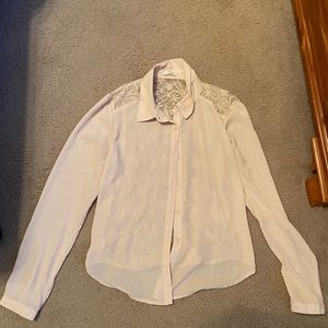 Silk Blush Button Up Blouse with Lace Back